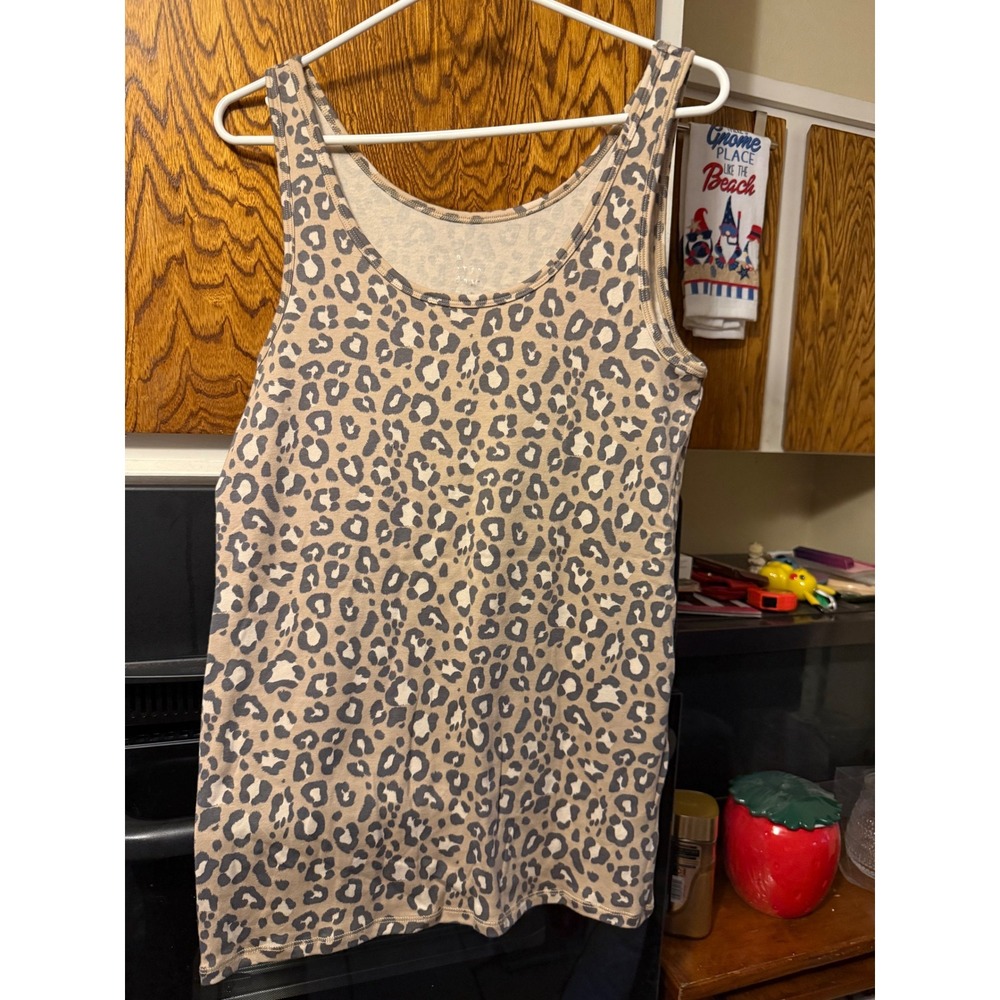 A New Day Leopard Print Tank Top Womens XXL Tan Cheetah Scoop Neck Sleeveless
